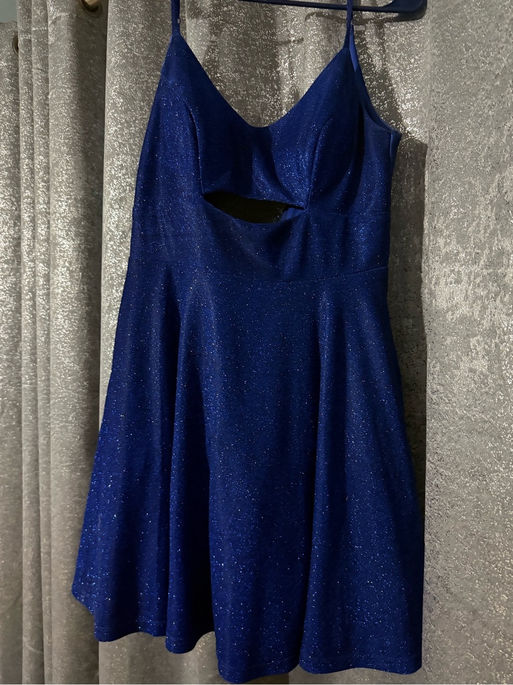 Blue Sparkle Cutout A-Line Dress Great for Homecoming